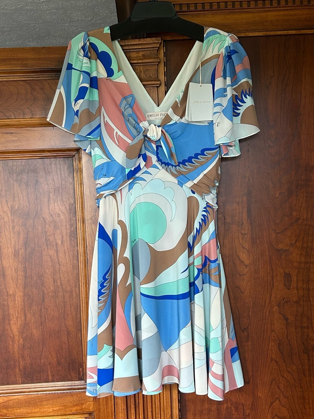 Emilio Pucci Pastel Acapulco Print Silk Tie-Front Mini Dress, Size 10 - Picture 15 of 16